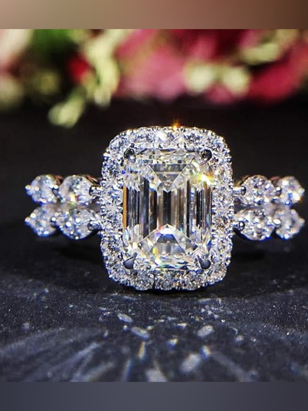 925 Sterling Silver Radiant Cut CZ Cocktail Ring Halo Statement Marquise Band